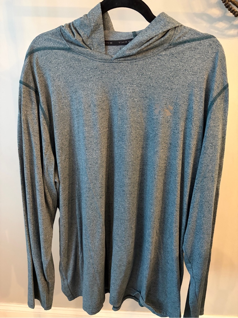 Under Armour Blue-Gray Threadborne Hooded Loose Heat gear Long Sleeve Top - XXL